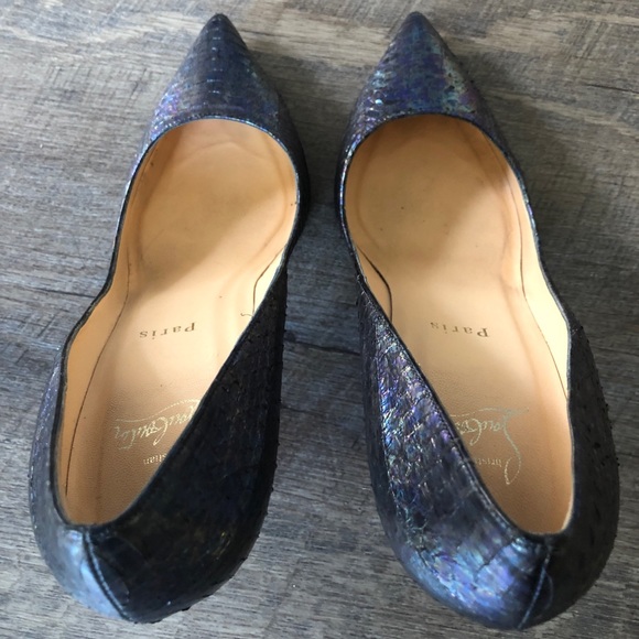 CHRISTIAN LOUBOUTIN Kate 100 snakeskin python? Pumps blue iridescent